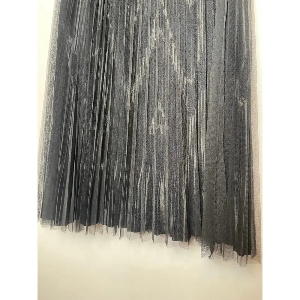 Shengsili‎ Womens Black Pleated Midi Skirt New Chevron Striped Whimsygoth Small